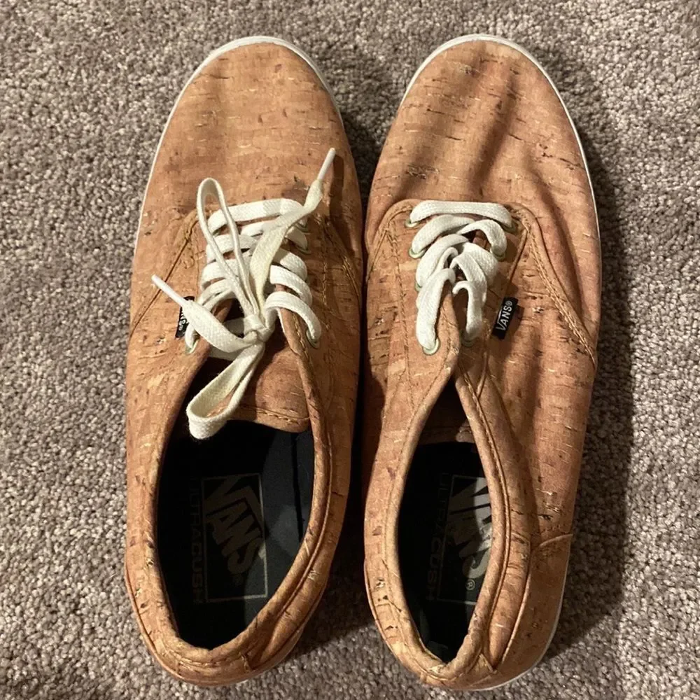 Vans Cork Print Sneakers Tan Textured Lace Up Low Top Casual SIZE 9.5